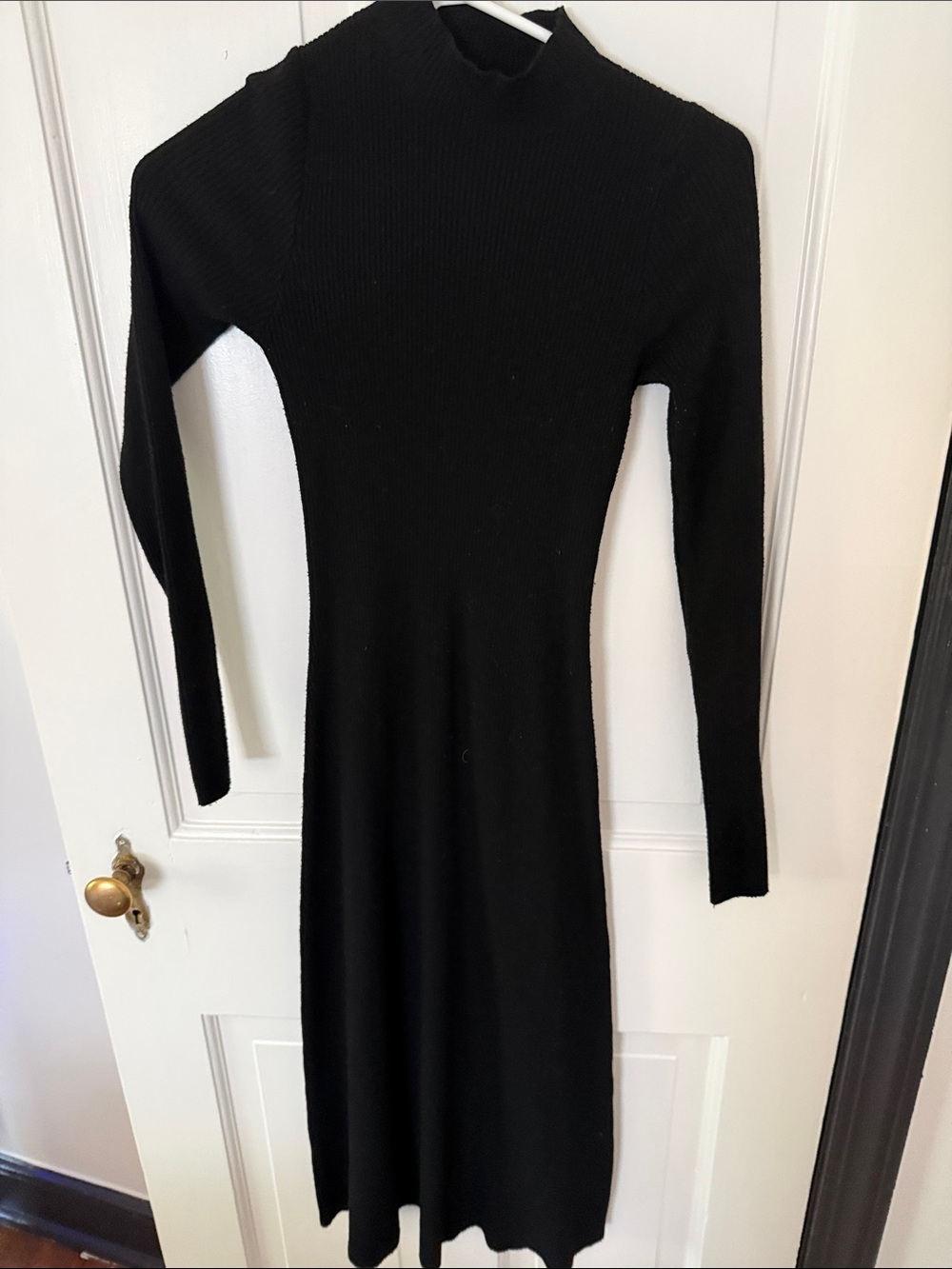 Mango Black Ribbed Long-Sleeve Midi Dress